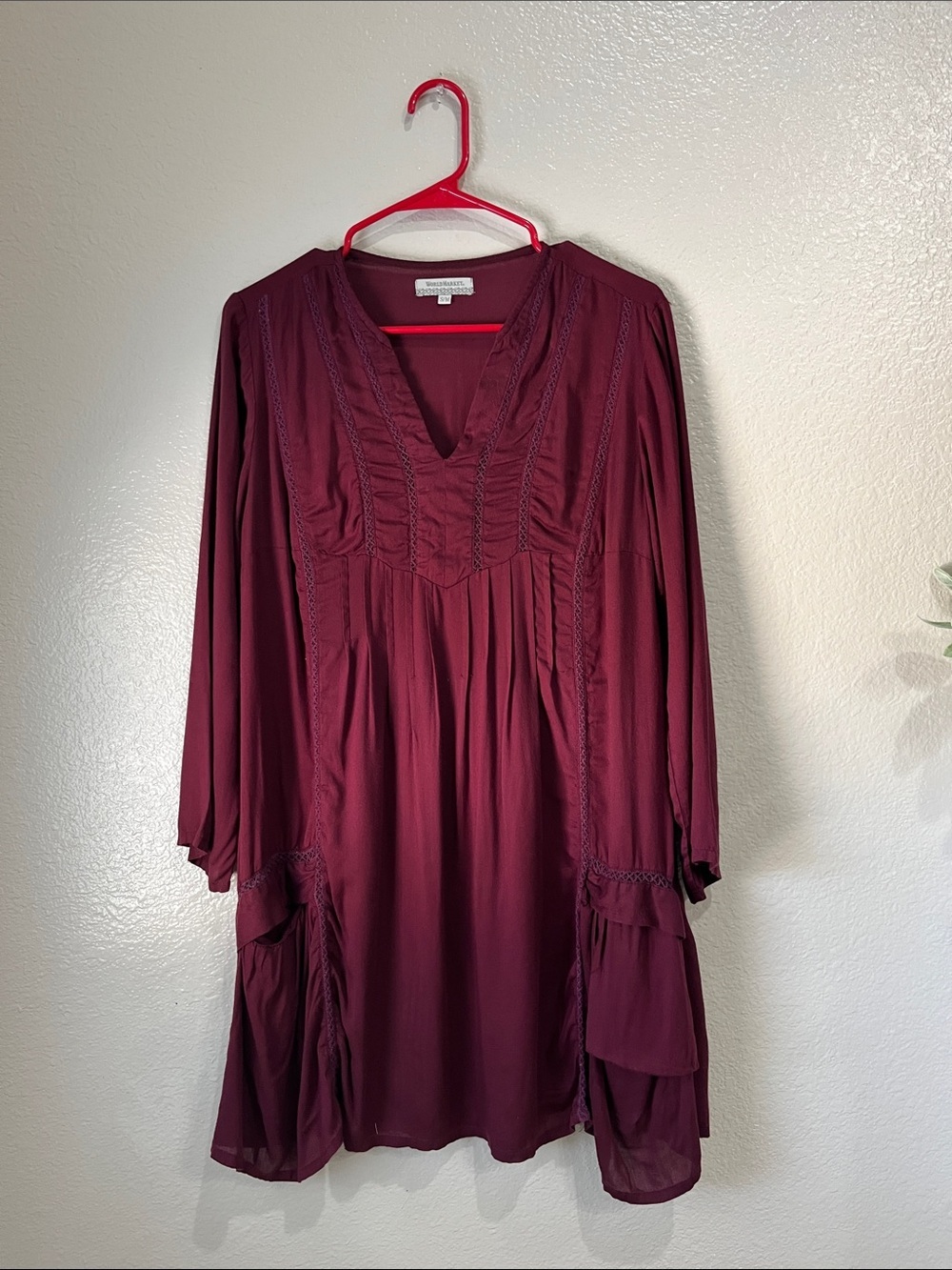 Cost Plus World Market Burgundy Knit Boho Mini Dress Sz S/M Cottage Core